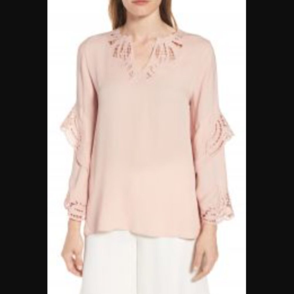 Kobi Halperin Lia Embroidered 100% Silk Blouse Blouse Eyelet Embroidery Bell